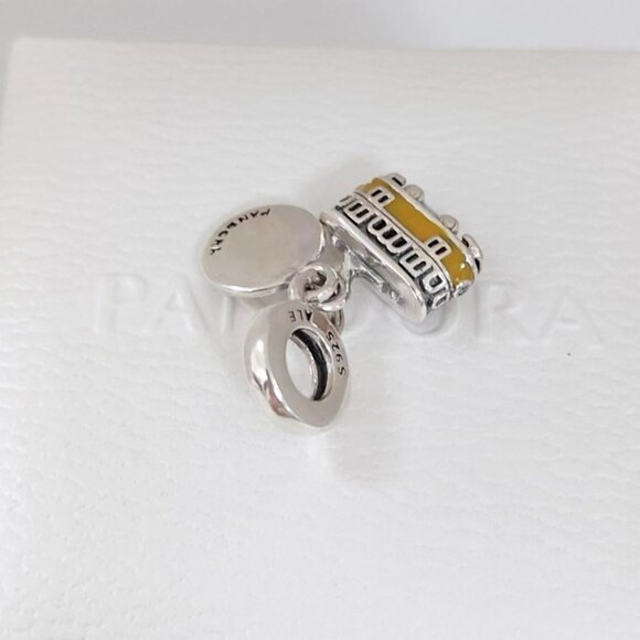 Pandora Lisbon Tram Engravable Double Pendant Charm S925 Silver with box - Picture 3 of 8
